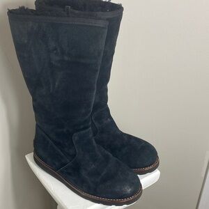 UGG Black Suede Boots with Brown Accents